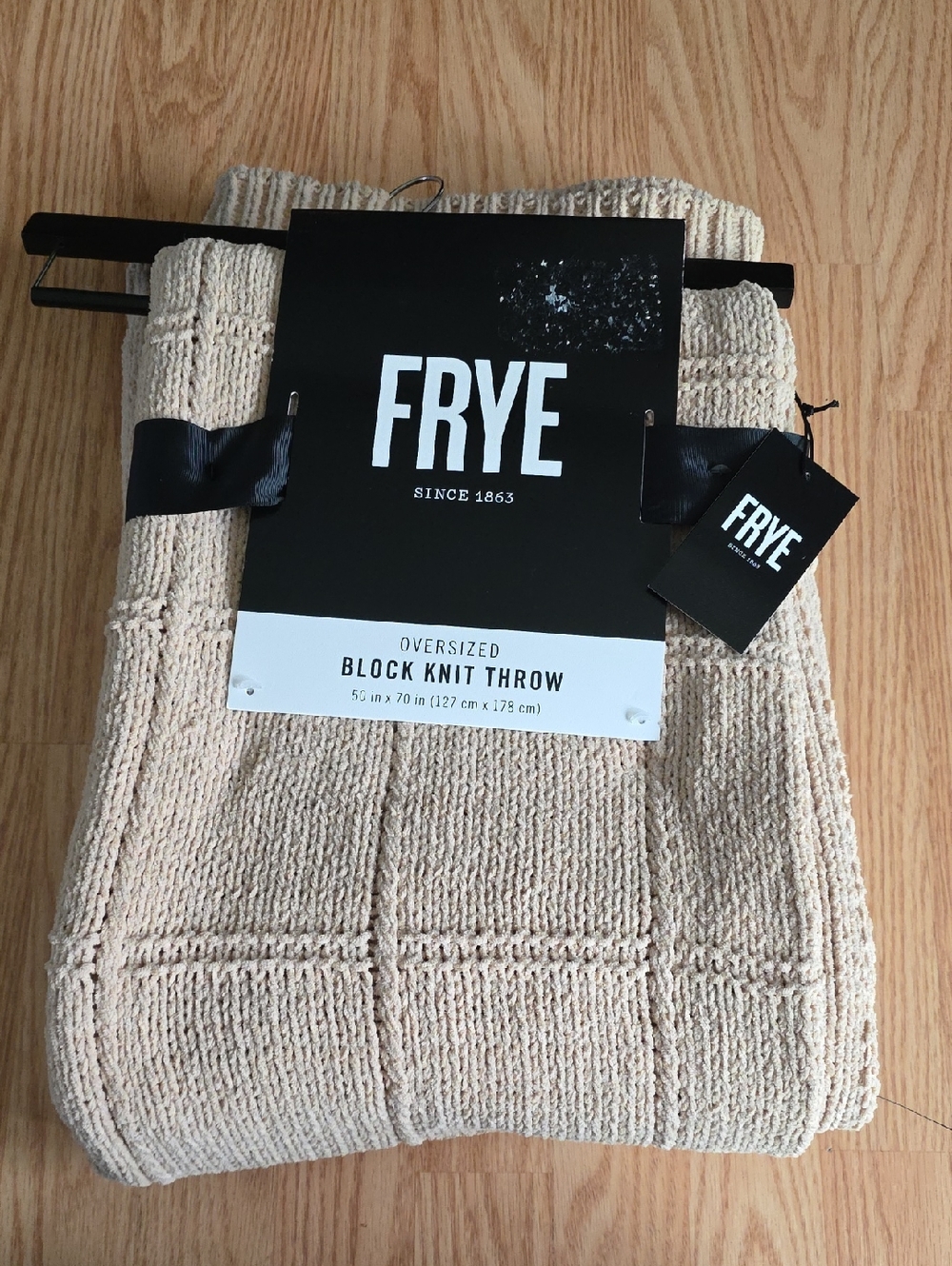 FRYE Beige Block Knit Oversized Throw